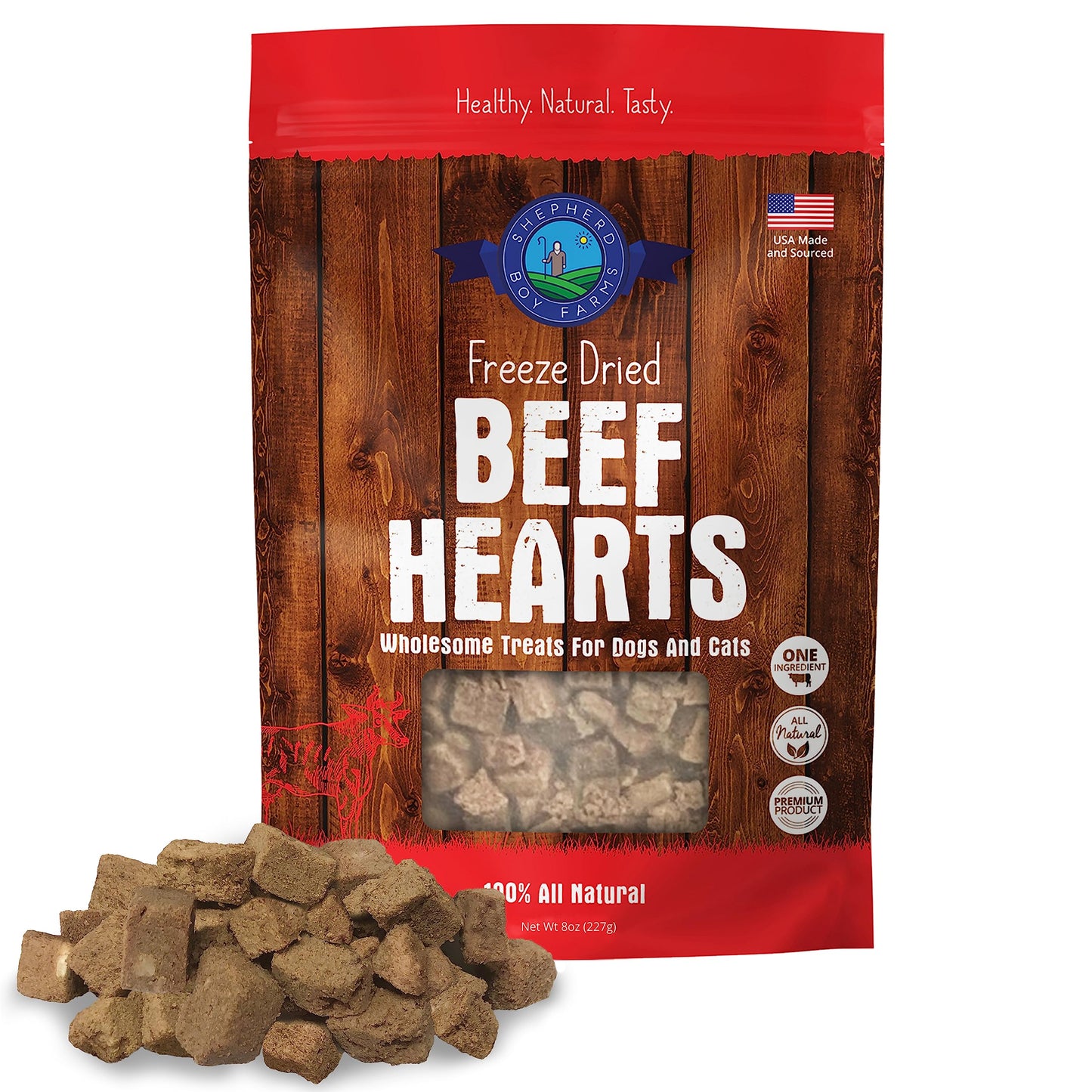 Shepherd Boy Farms Freeze Dried Dog and Cat Treats, Beef Heart, All Natural Single Ingredient Freeze-Dried Dog Treat & Snacks, Made in USA, High Protein, Essential Nutrition of Raw Food, 8oz