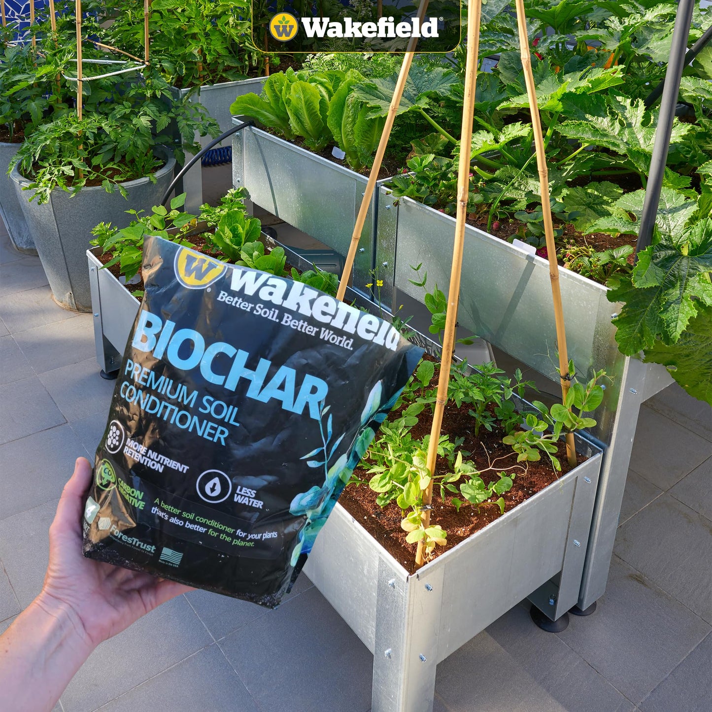 Wakefield Premium Organic Biochar Soil Amendment & Soil Conditioner – Certified Carbon-Negative Nutrient-Locking, Water-Efficient Bio Char for Plants & Lawns - Soil Amendments for Lawn - 2 Quart