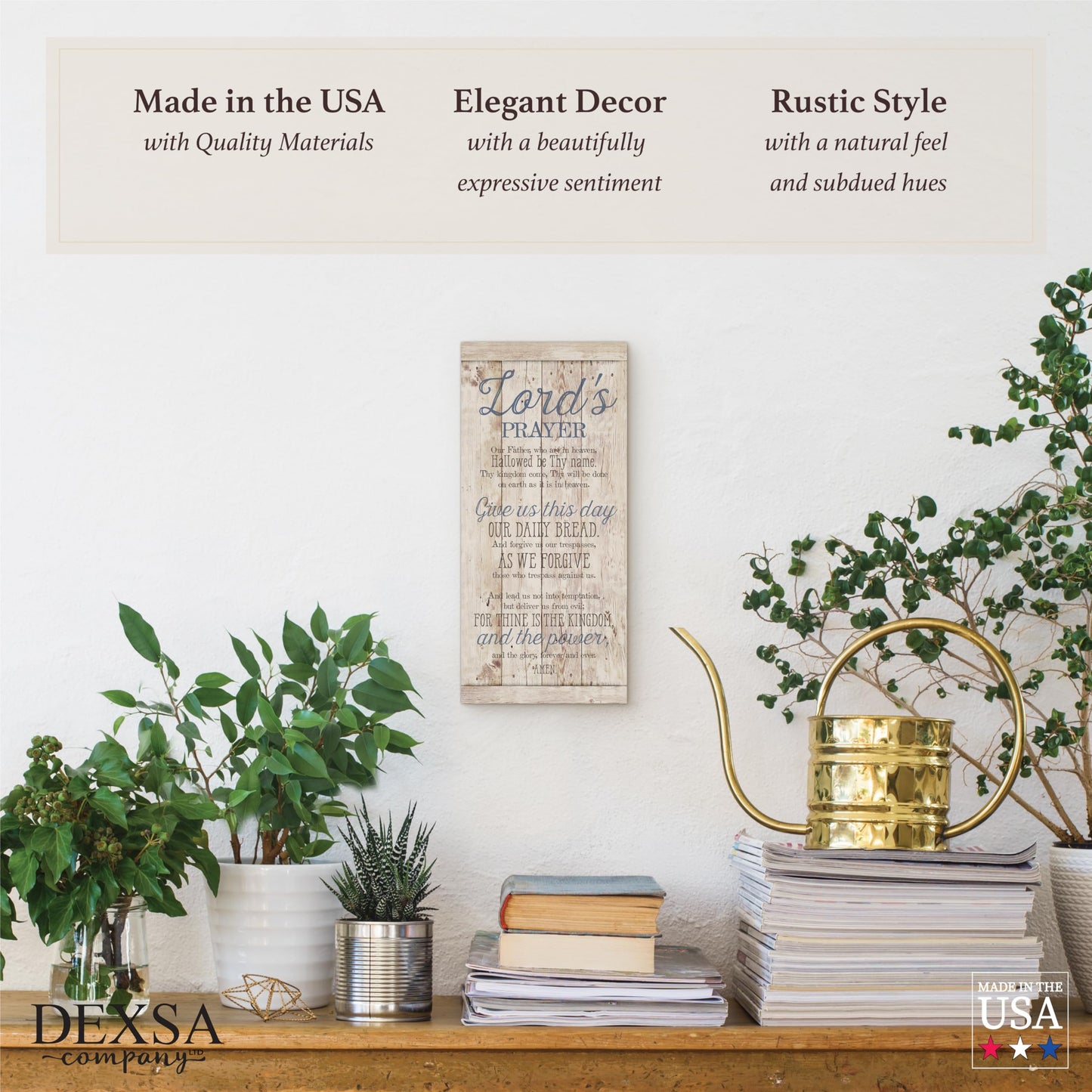 DEXSA Lord's Prayer Wood Plaque - Made in the USA - 5.5x12 - Frame Wall Hanging Decoration | Our Father, who art in heaven, hallowed be Thy name. Thy Kingdom come | Christian Family Home Decor Saying