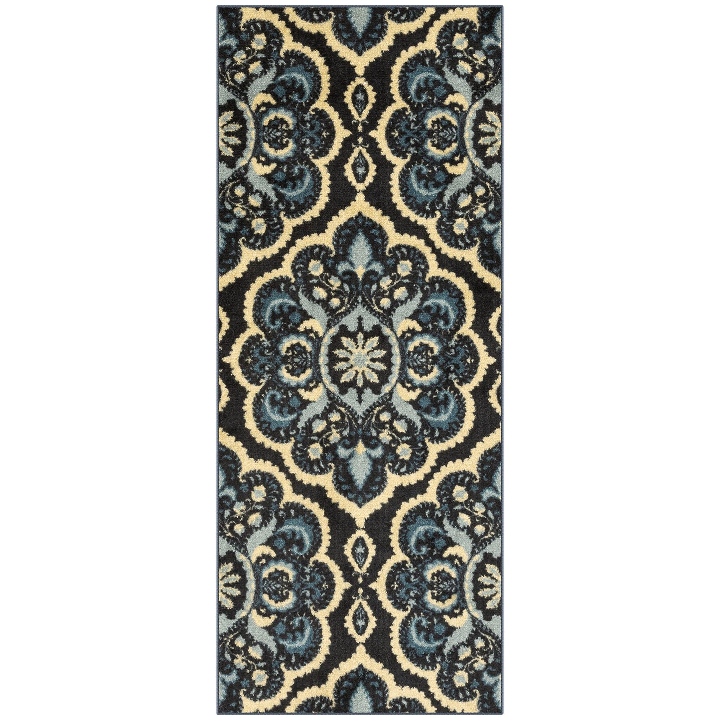 Maples Rugs Vivian Medallion Runner Rug - Made in USA - Washable, Non Slip, Indoor Carpet for Hallway, Kitchen, and Laundry Room, 2'6 x 6', Persian Blue