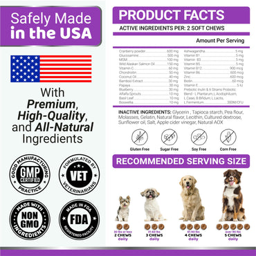 Dog Multivitamin Chewable with Glucosamine - Dog Vitamins and Supplements - Senior & Puppy Multivitamin for Dogs - Hip & Joint Support - Immune Health, Skin, Heart, Digestion, Probiotics