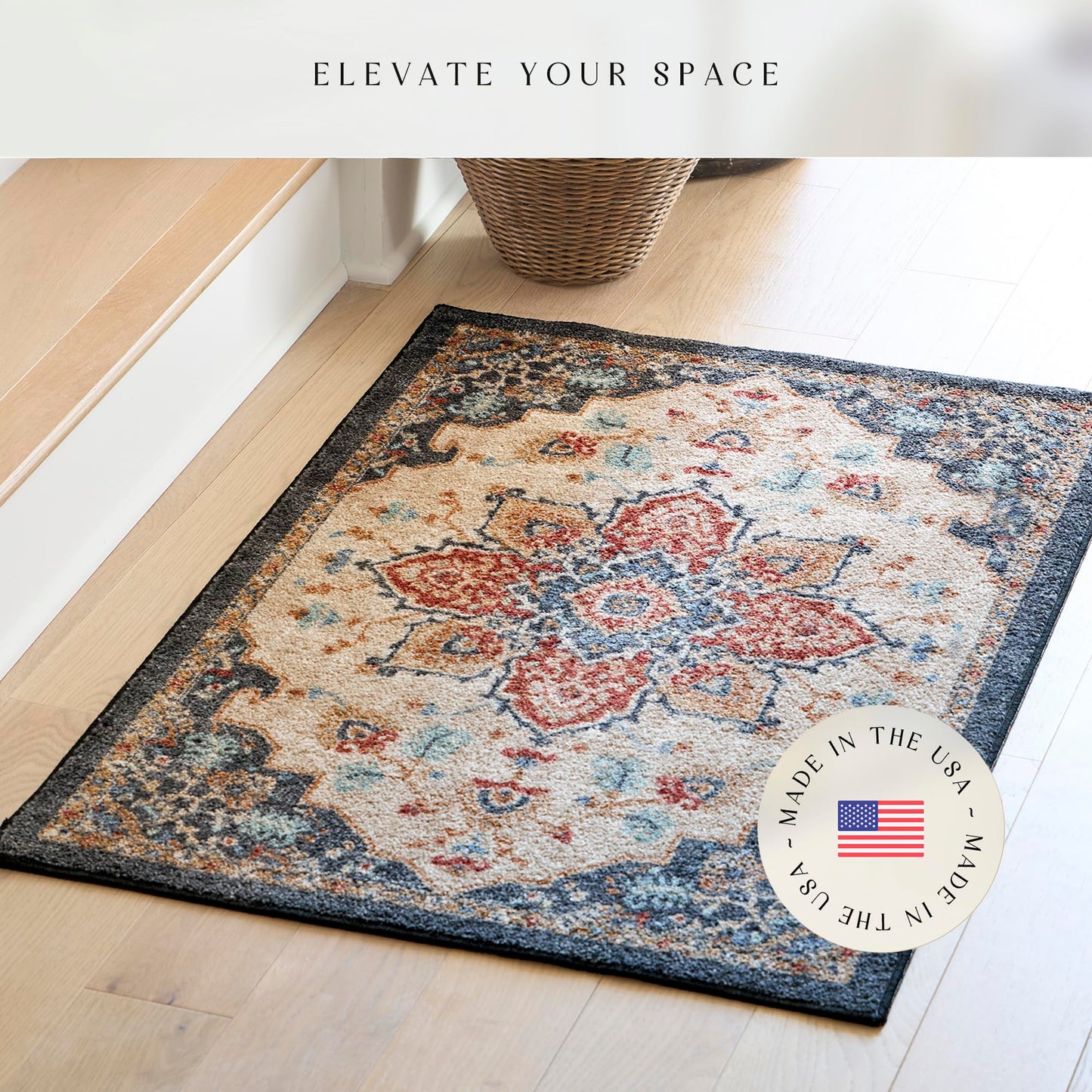 Maples Rugs Ruby Oriental Area Rug - Made in USA - Washable, Non Slip Indoor Carpet for Entryway, Foyer, Kitchen, and Bathroom, 2'6 x 3'10, Red/Gold