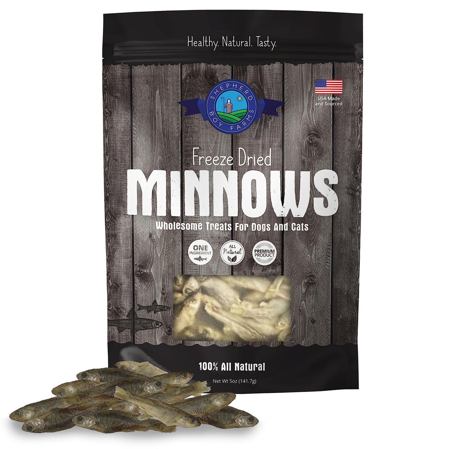 Shepherd Boy Farms Freeze Dried Dog and Cat Treats, Minnows, All Natural Single Ingredient Freeze-Dried Dog Treat & Snacks, Made in USA, High in Protein, Essential Nutrition of Raw Food, 5oz