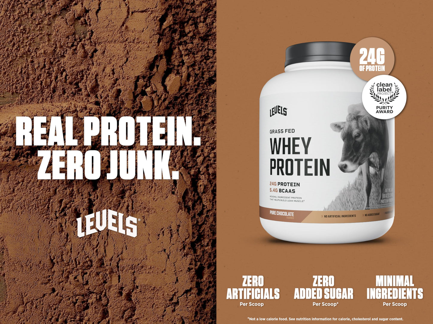 Levels Grass Fed Whey Protein Powder, No Artificials, 24G of Protein