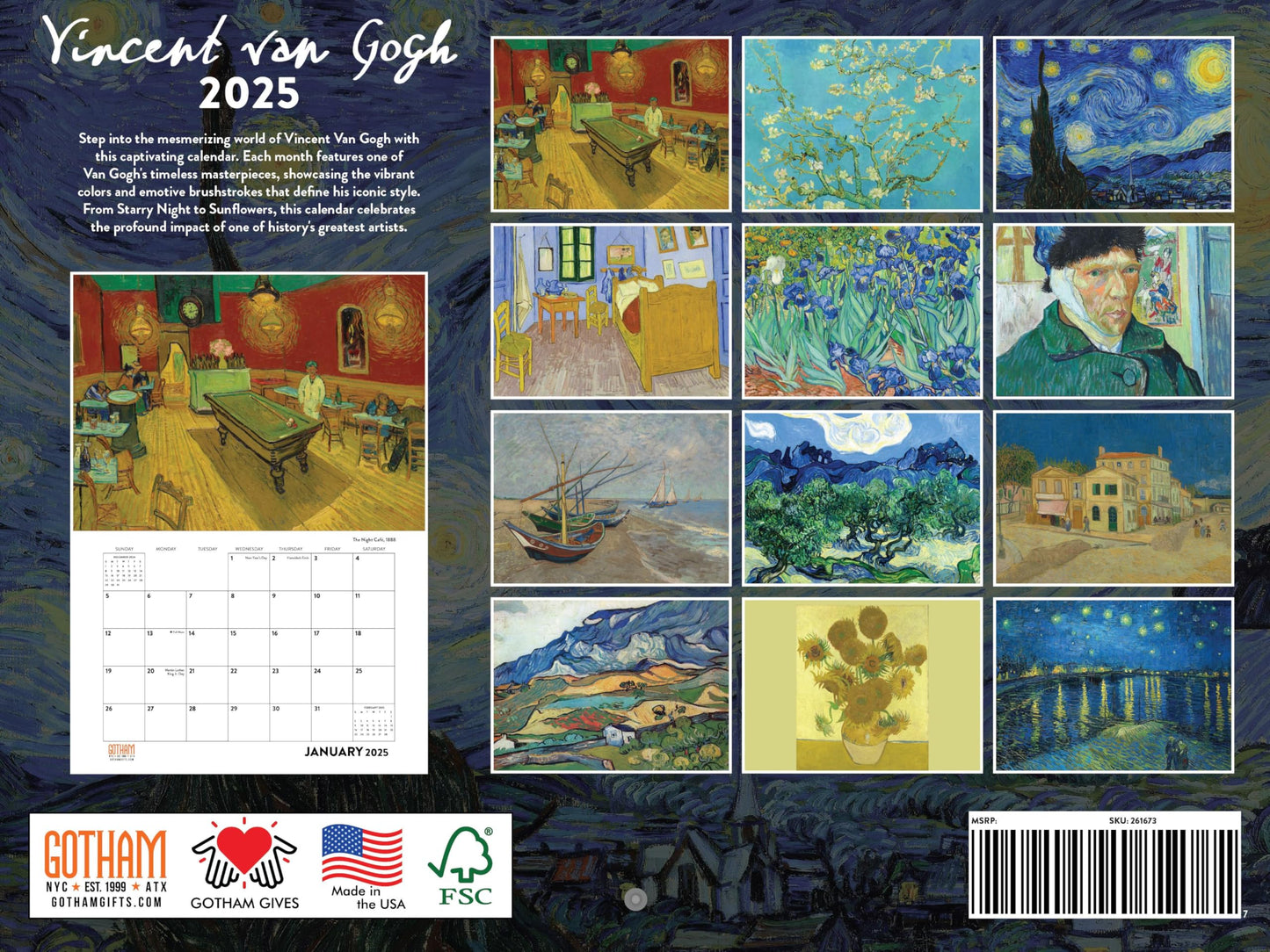Vincent Van Gogh Calendar 2025 Art Monthly Wall Calender 12 Month | American Made In The USA