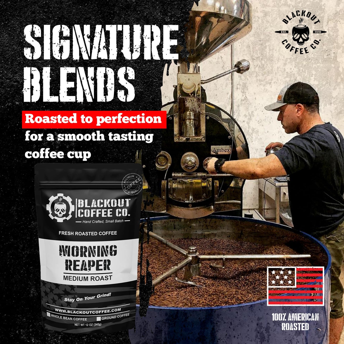 Blackout Coffee Morning Reaper Ground Coffee – Medium Roast, Bold & Strong Flavor – Freshly Roasted 12oz Bag, American Made
