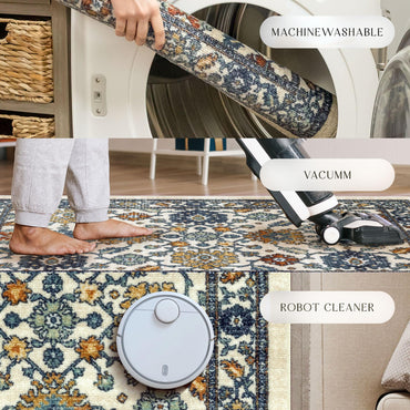 Maples Rugs Benton Oriental Area Rugs – Made in USA – Washable, Non Slip Indoor Carpet for Entryway, Foyer, Kitchen, and Bathroom, 30" x 46", Beige/Multi