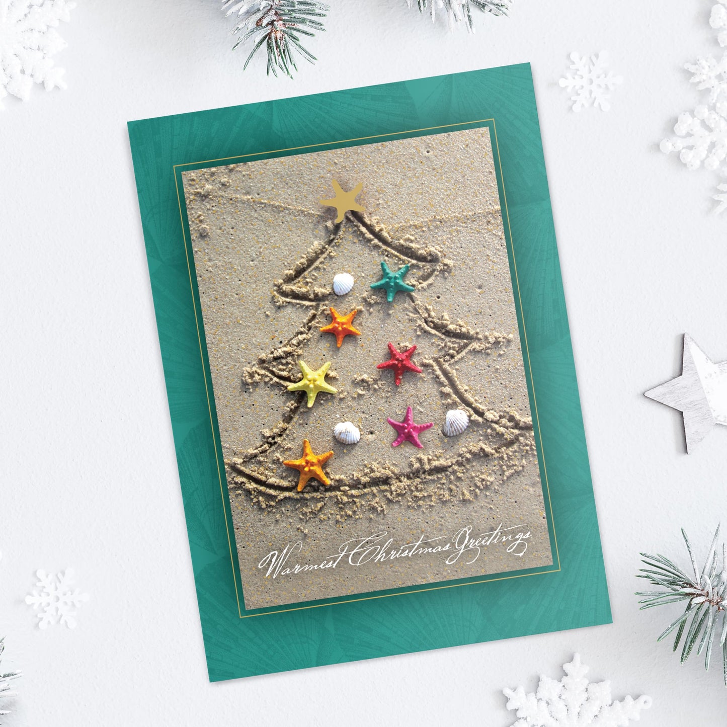 Masterpiece Sand Tree Cards / 16 Christmas Holiday Cards Set With Gold Foil And White Envelopes / 5 5/8" x 7 7/8" Winter Warm Wishes Greeting Cards With Meaningful Inside Verse
