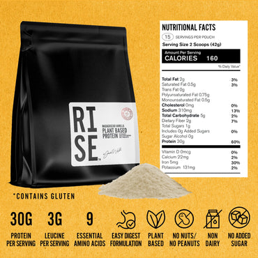 RISE311 Vanilla Plant-Based Protein Powder for Women & Men, Easy to Digest, Delicious Madagascar Vanilla Bean Powder Supports Overall Well-Being, 15 Servings/Pouch, 30g