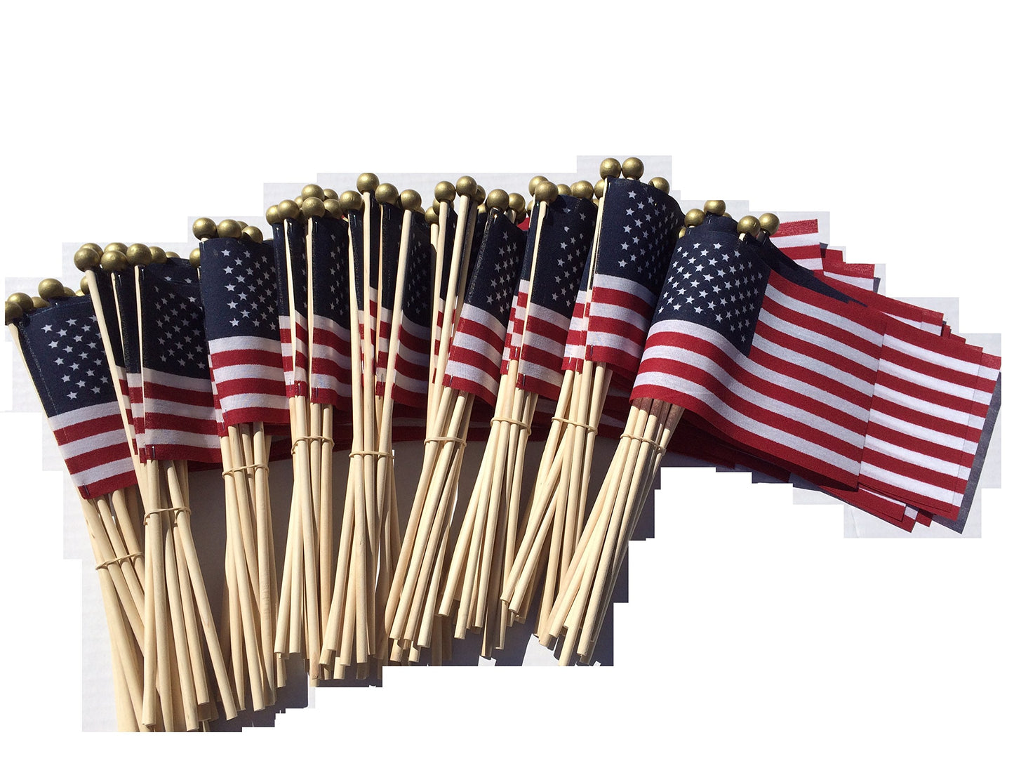 WINDSTRONG Lot of -100-4x6 Inch US American Hand Held Stick Flags Safety Ball Top Made in The USA