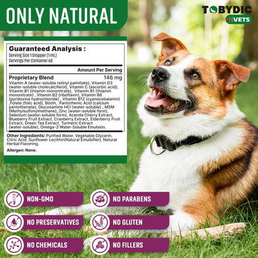 TOBYDIC Cat & Dog Multivitamin 21 in 1 Pet Supplements with Cranberry & Glucosamine - Natural Medicine & Support for UTI, Urinary Tract, Bladder, Kidney, Skin Coat, Joints Treatment Made in USA
