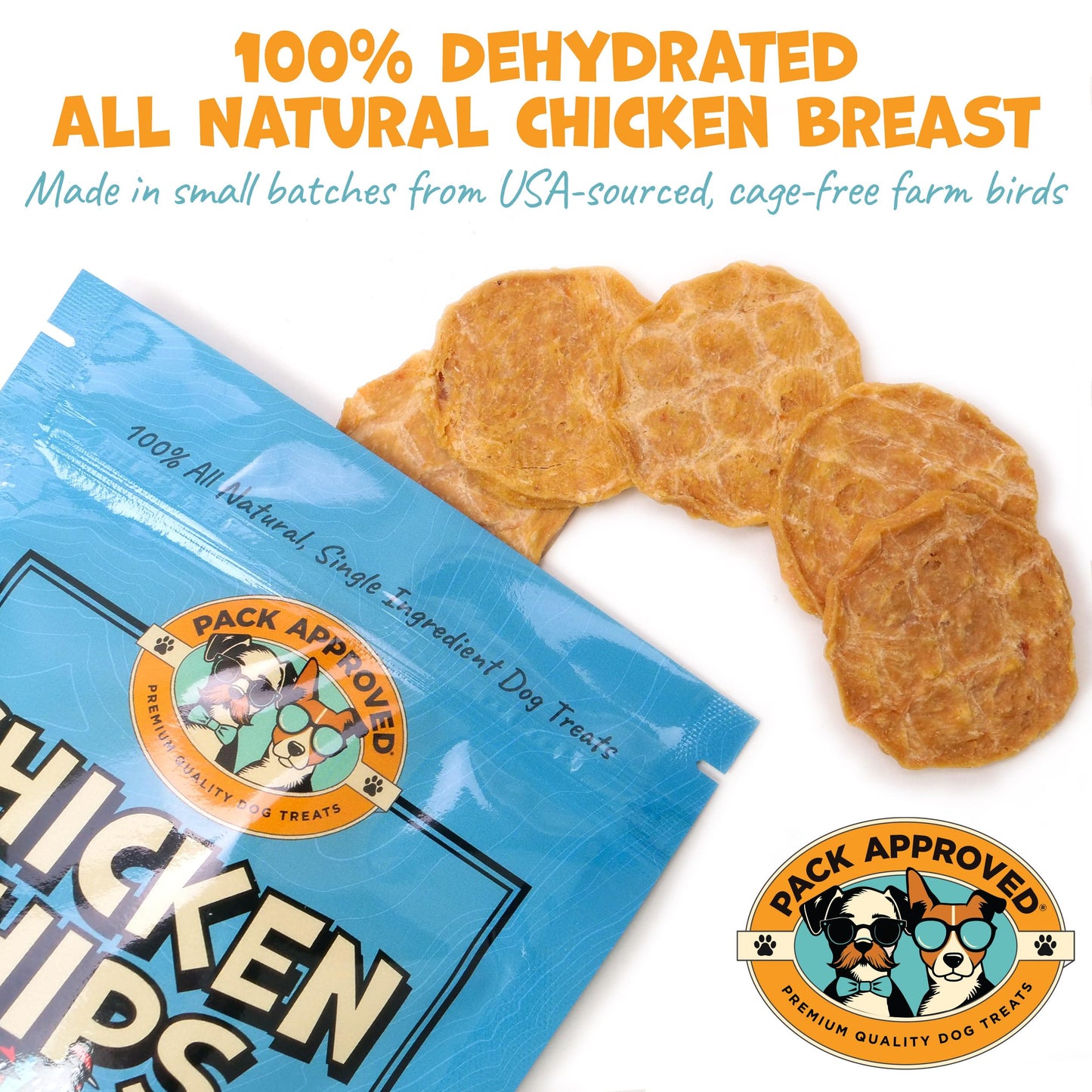 Pack Approved Crunchy Chicken Chips for Dogs - Single Ingredient Training Treats - Dried 100% Chicken Breast, All-Natural - 12oz