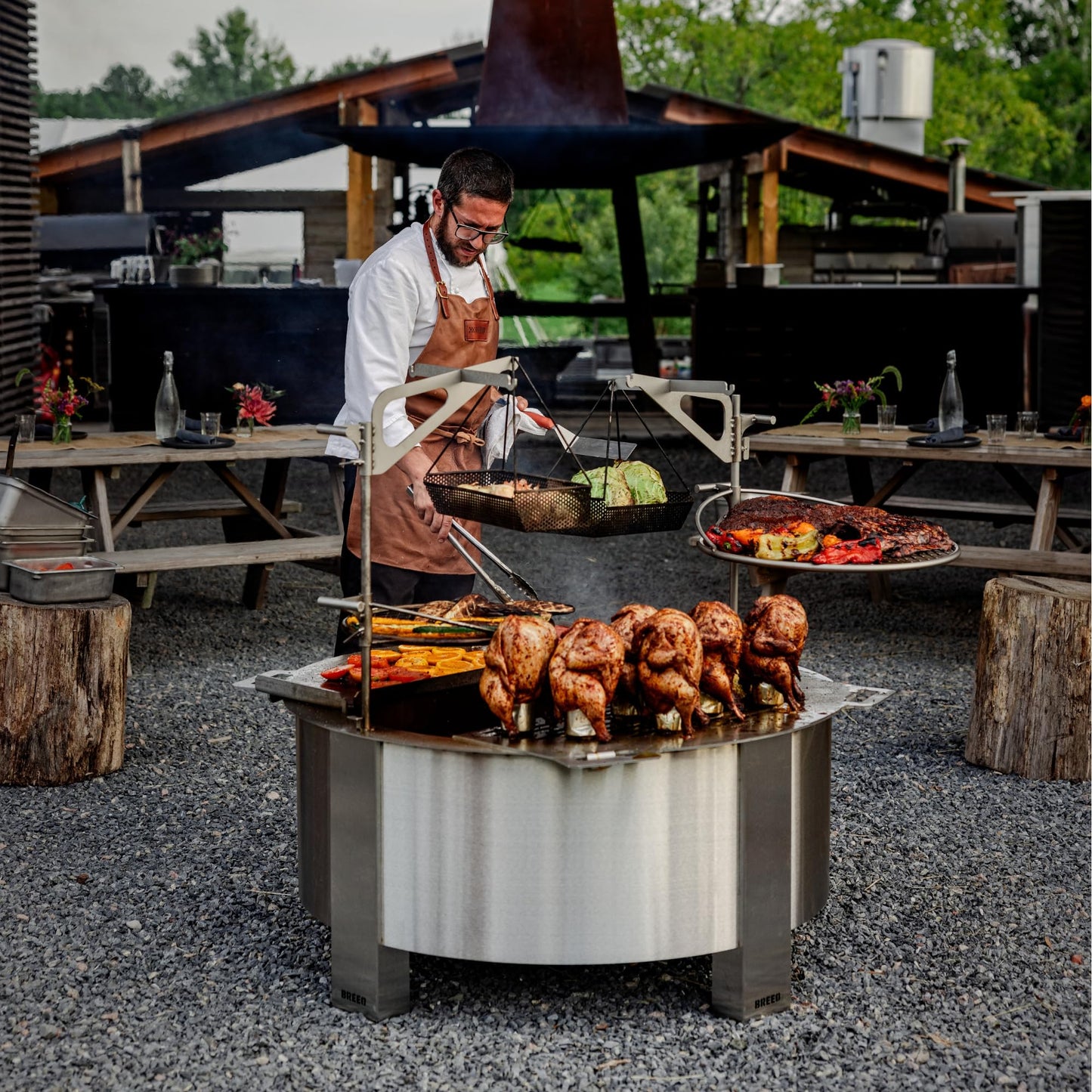 Breeo Smokeless FIrePit (X Series 42, Corten Steel, Lid Included) | 46 inch Smokeless Fire Pit for Outside | 190 Pounds | Ideal for Large GatheringsCompatible with Wide Range of Breeo Accessories
