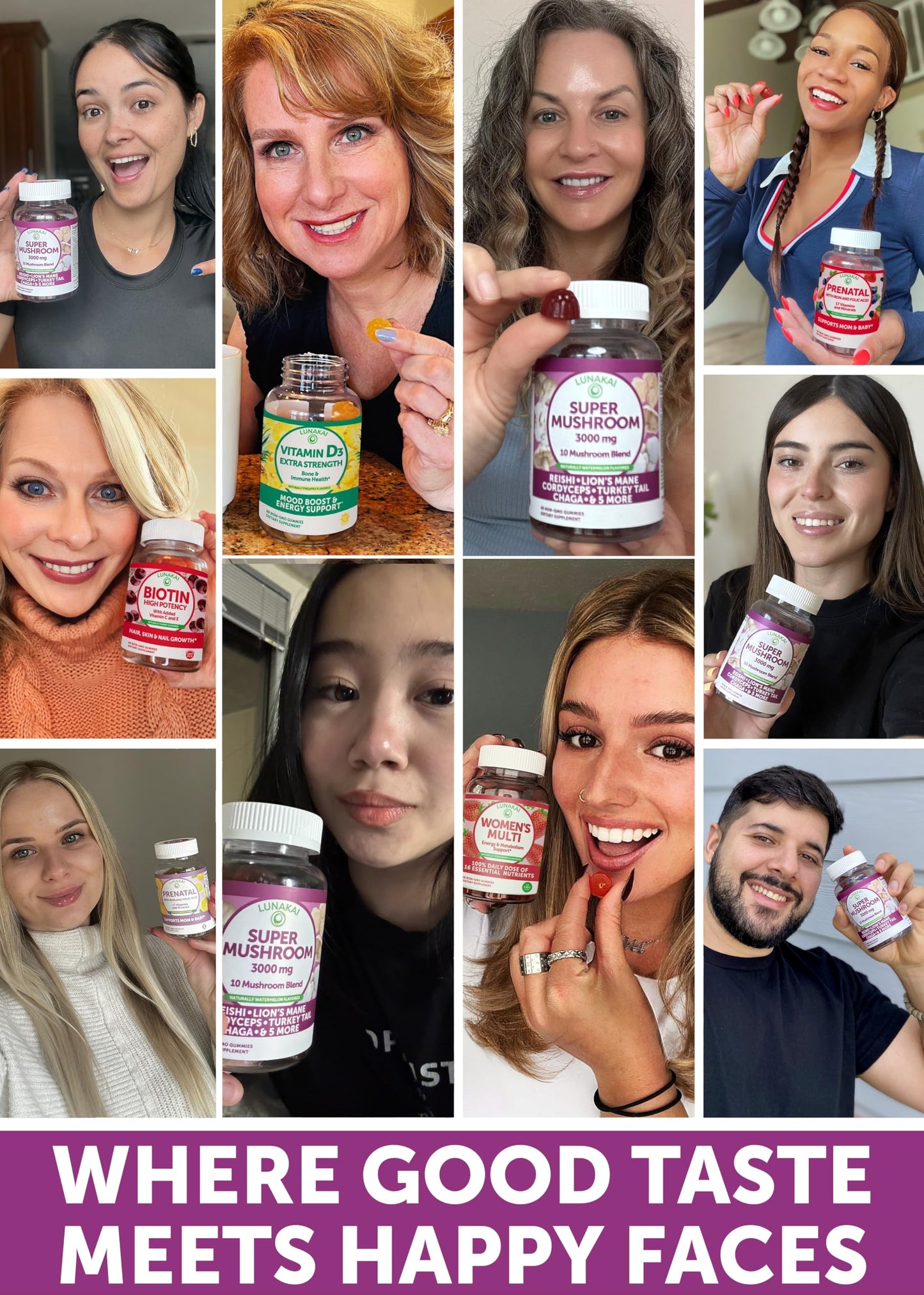 Lunakai USA Made Super Mushroom Gummies for Adults – 10-in-1 Adaptogenic Mushroom Supplement with Lion's Mane - Focus & Brain Support, 60ct