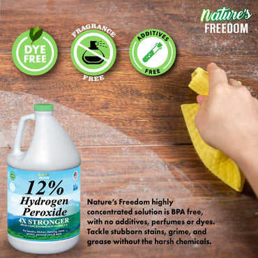 Nature's Freedom 12% Hydrogen Peroxide, Food Grade H2O2 and Purified Water Only, 1 Gallon Solution