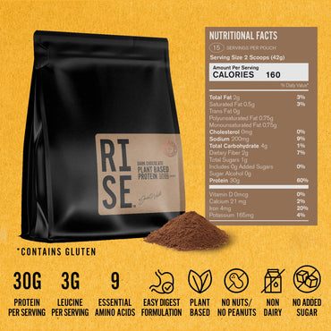 RISE311 Dark Chocolate Protein Powder for Women & Men, Easy to Digest, Smooth & Creamy Dark Chocolate Plant Based Protein Powder Supports Overall Well-Being, 15 Servings (30g per Serving)