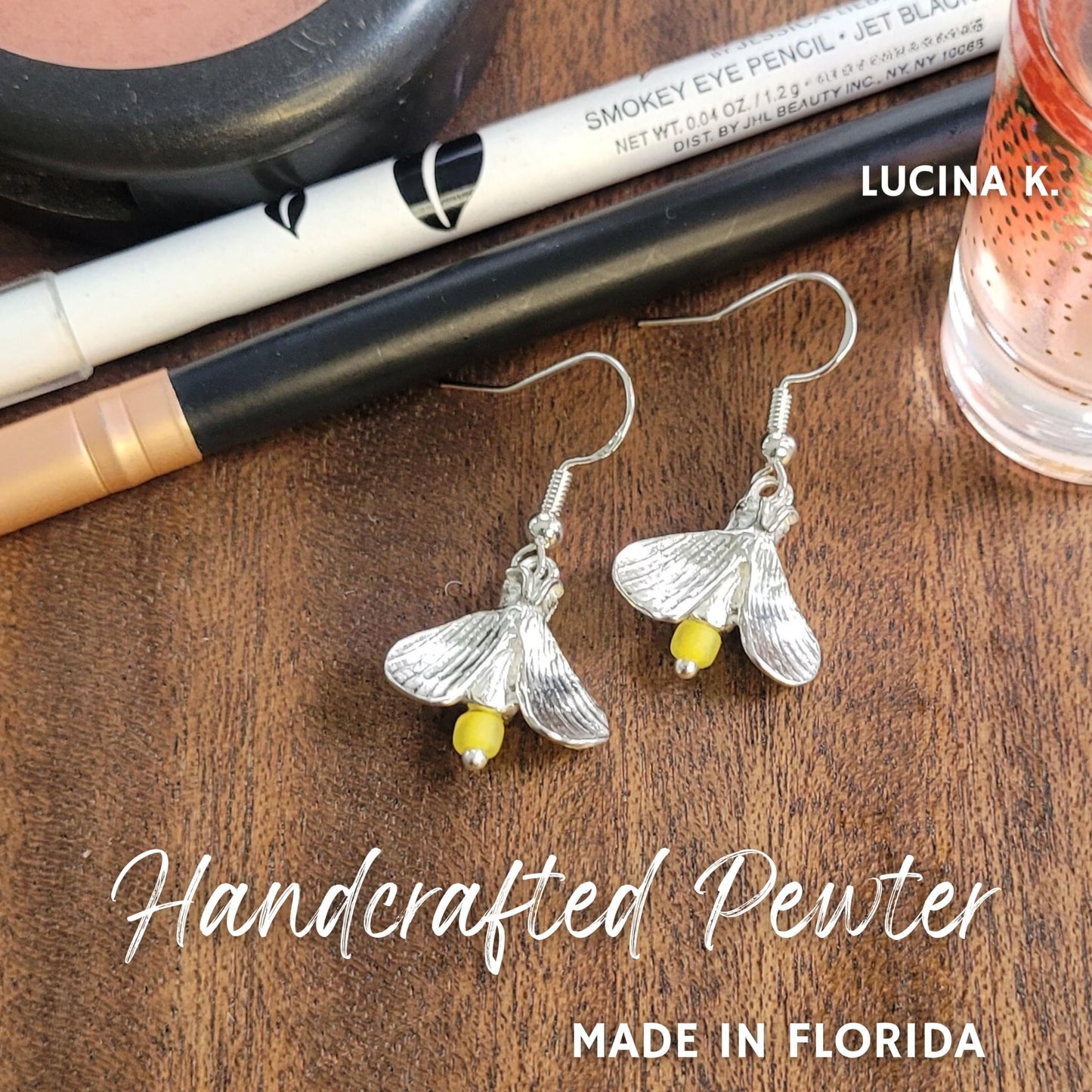 Pewter Firefly Lightning Bug Earrings - Gift Packaged with Chase your Dreams Story Card - Graduation, Wedding, and Shower Gift- Made in USA