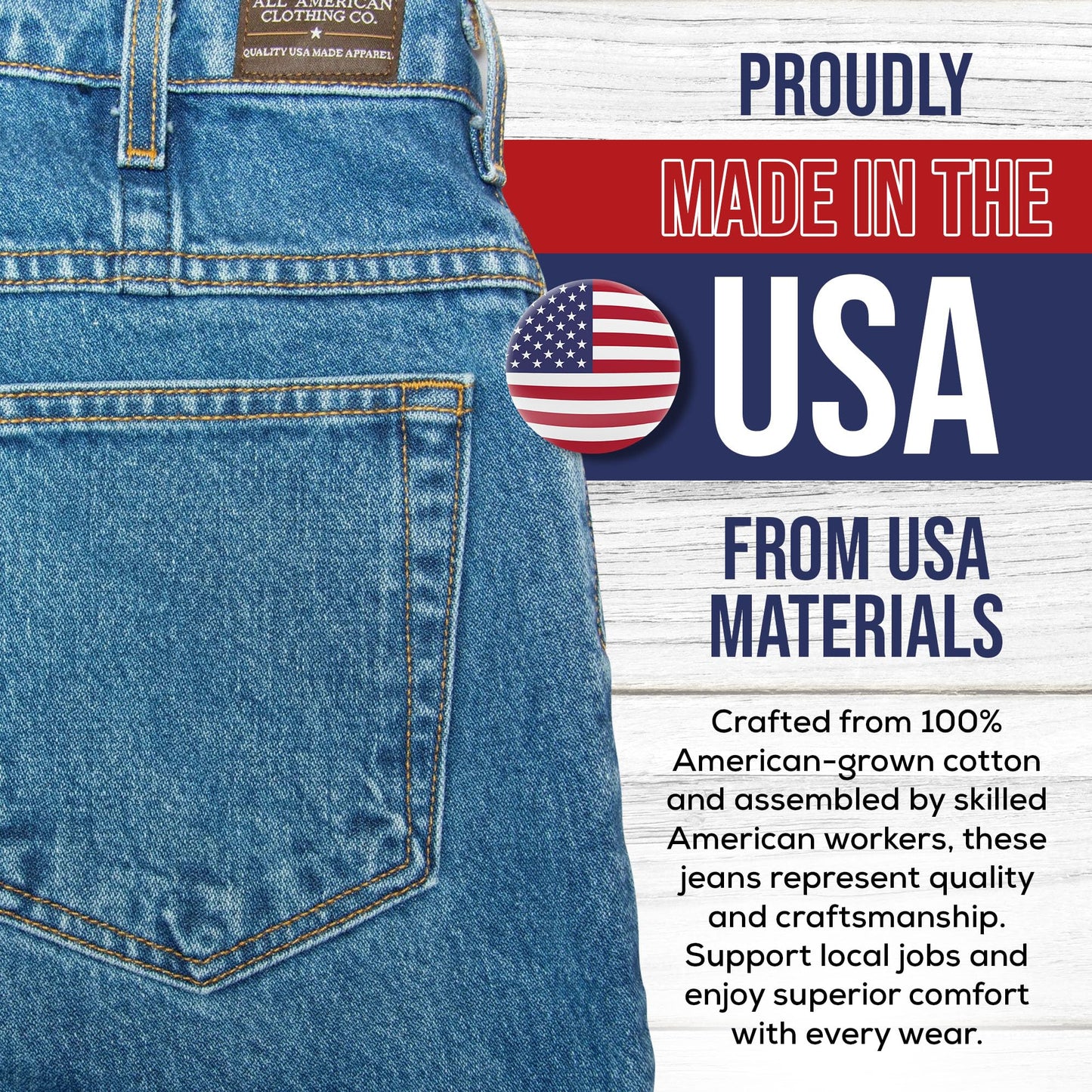 All American Clothing - Men's Original Jean with Gusset - Made in USA Medium Stonewash