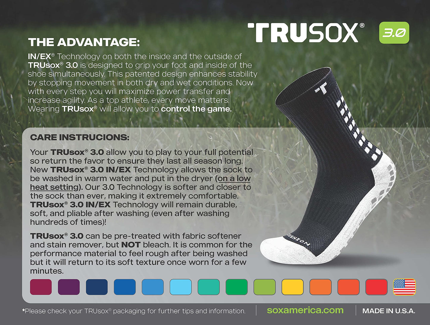 Trusox 3.0 Cushioned Grip Socks, Made in the USA, Non Slip Grippy Soccer Crew Socks for Men & Women with Grip Inside and Out for Football and Soccer, Black, Medium