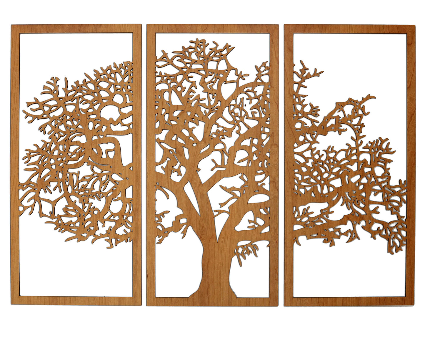 Skyline Workshop Tree of Life Cherry - 3 Panel Wood Wall Art - Beautiful Living Room Decor - Stunning Modern Art - Made in the USA