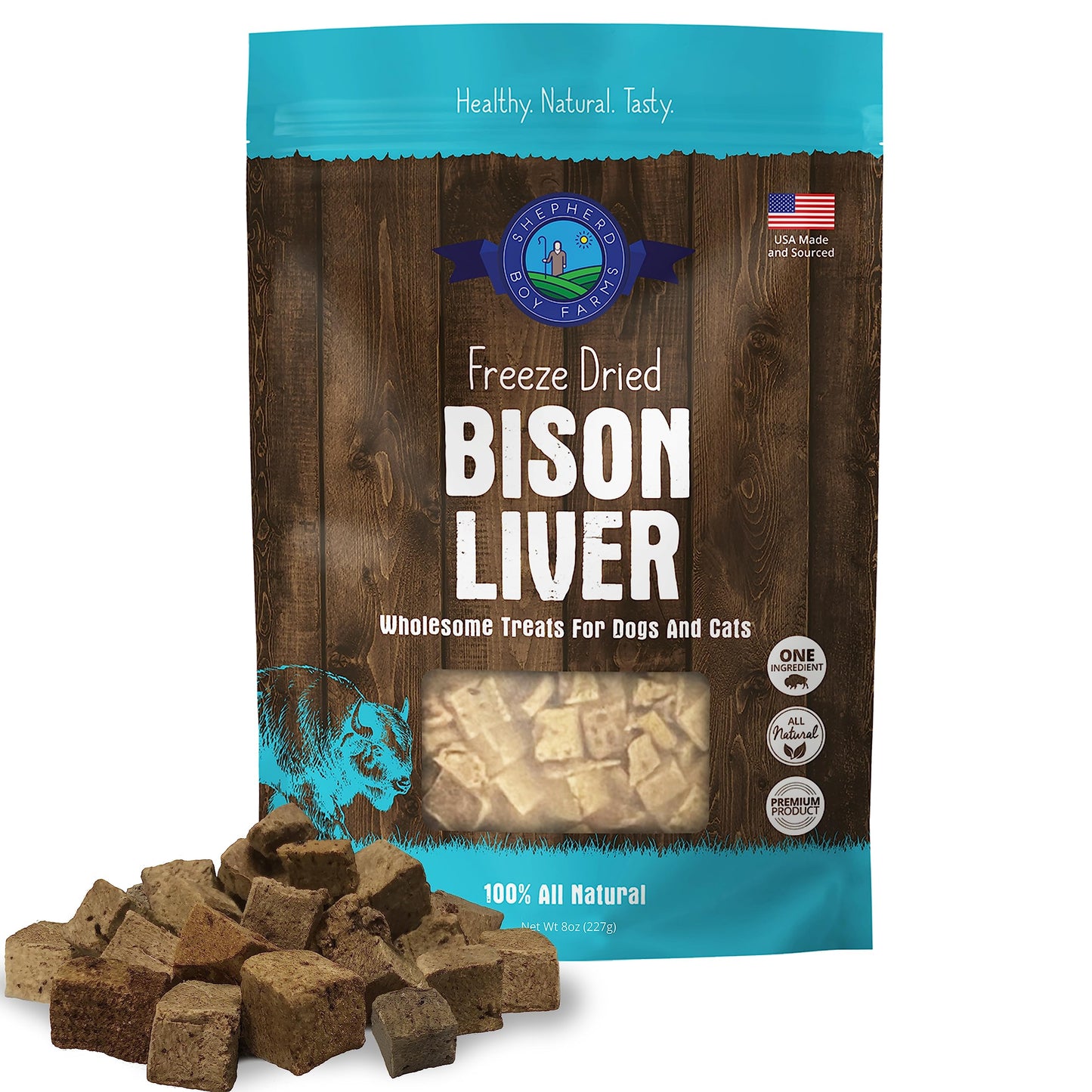 Shepherd Boy Farms Freeze Dried Dog and Cat Treats, Bison Liver, All Natural Freeze-Dried Dog Treat & Snacks, Made in USA, High in Protein, Essential Nutrition of Raw Food, 8oz