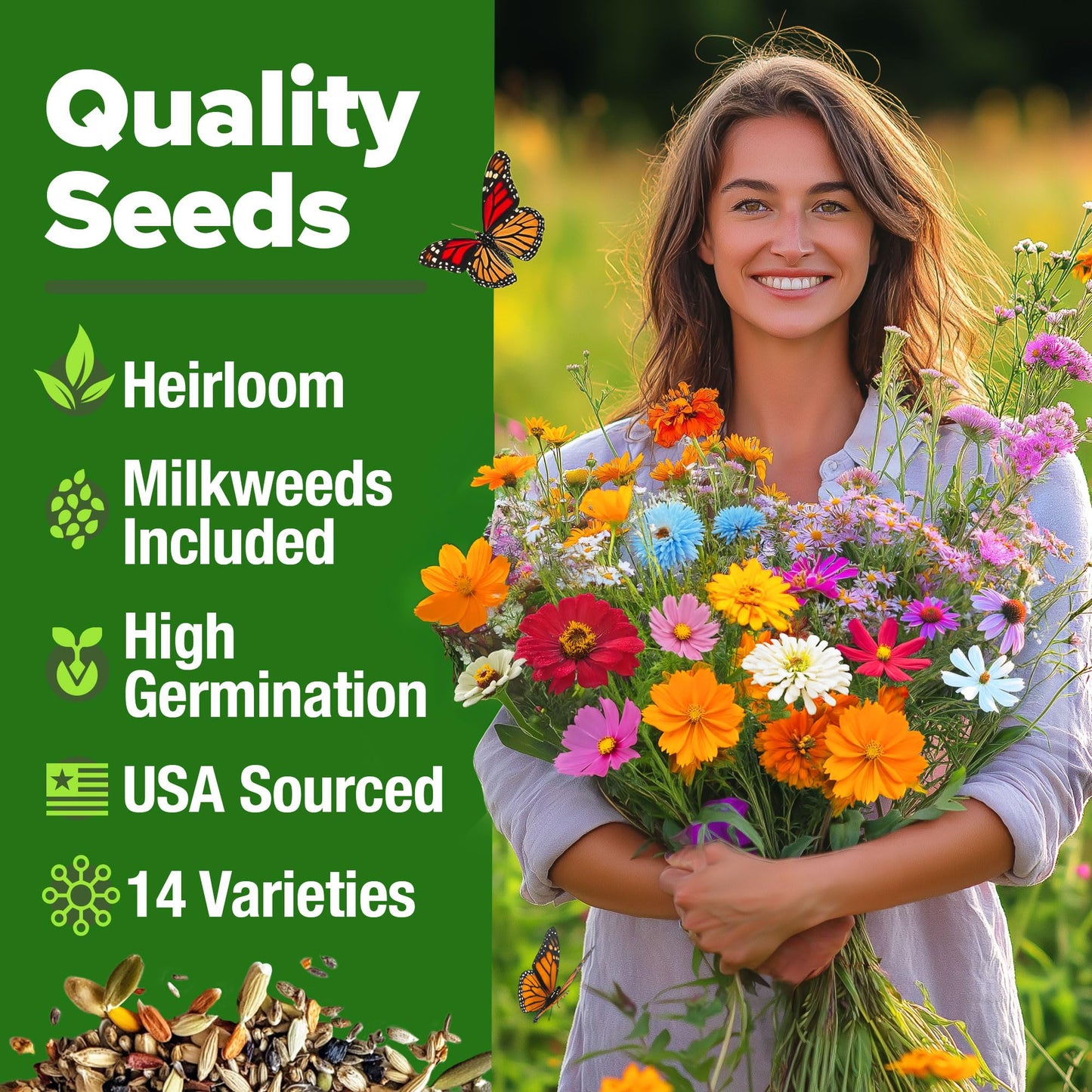 HOME GROWN Monarch Butterfly Wildflower Seeds Mix (2oz) 20000+ π‘π’π‘-ππ π’ π¨π¦π Milkweed Seeds for Monarch Butterflies, Bulk Perennial Wildflowers, Annual Flowers for Pollinator Gardens