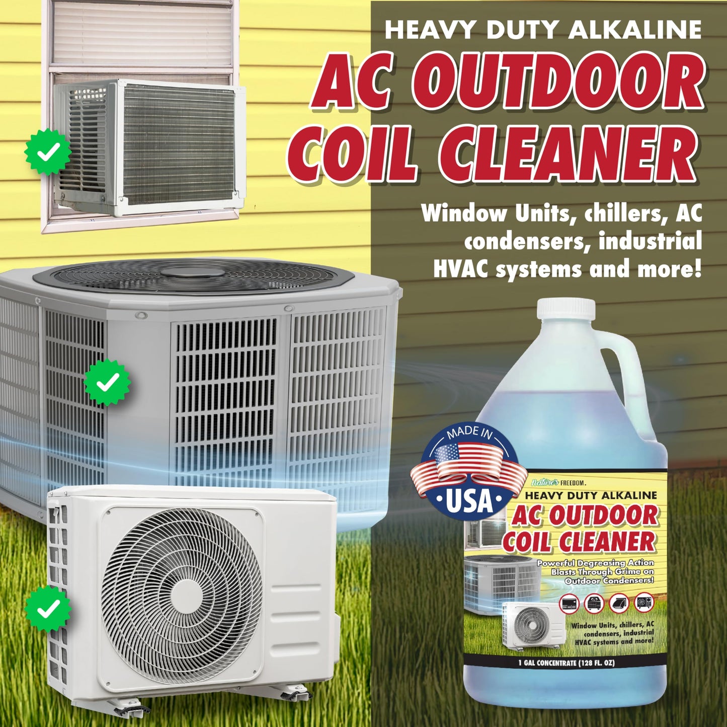 Nature's Freedom HVAC Coil Cleaner – Heavy Duty Alkaline Formula for Outdoor AC Condenser Units – Gallon