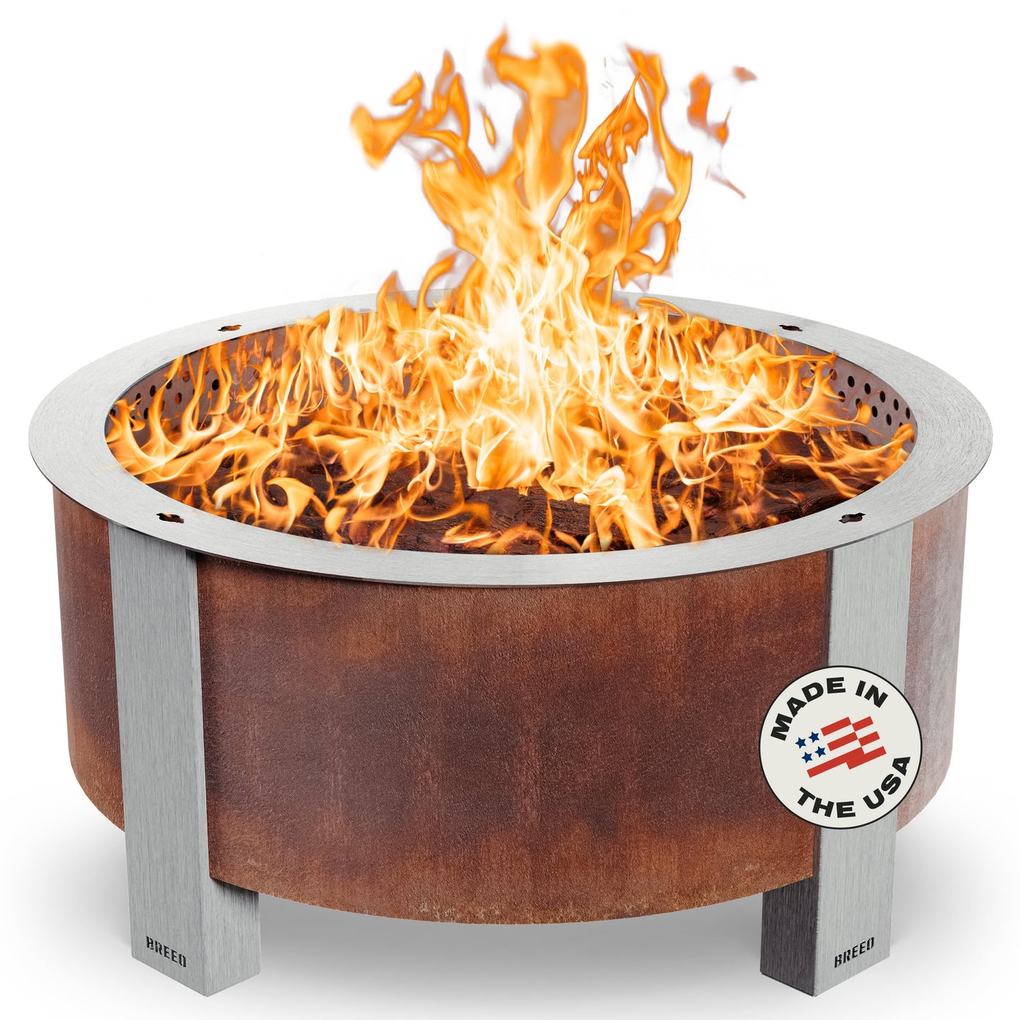 Breeo Smokeless FIrePit (X Series 42, Corten Steel, Lid Included) | 46 inch Smokeless Fire Pit for Outside | 190 Pounds | Ideal for Large GatheringsCompatible with Wide Range of Breeo Accessories