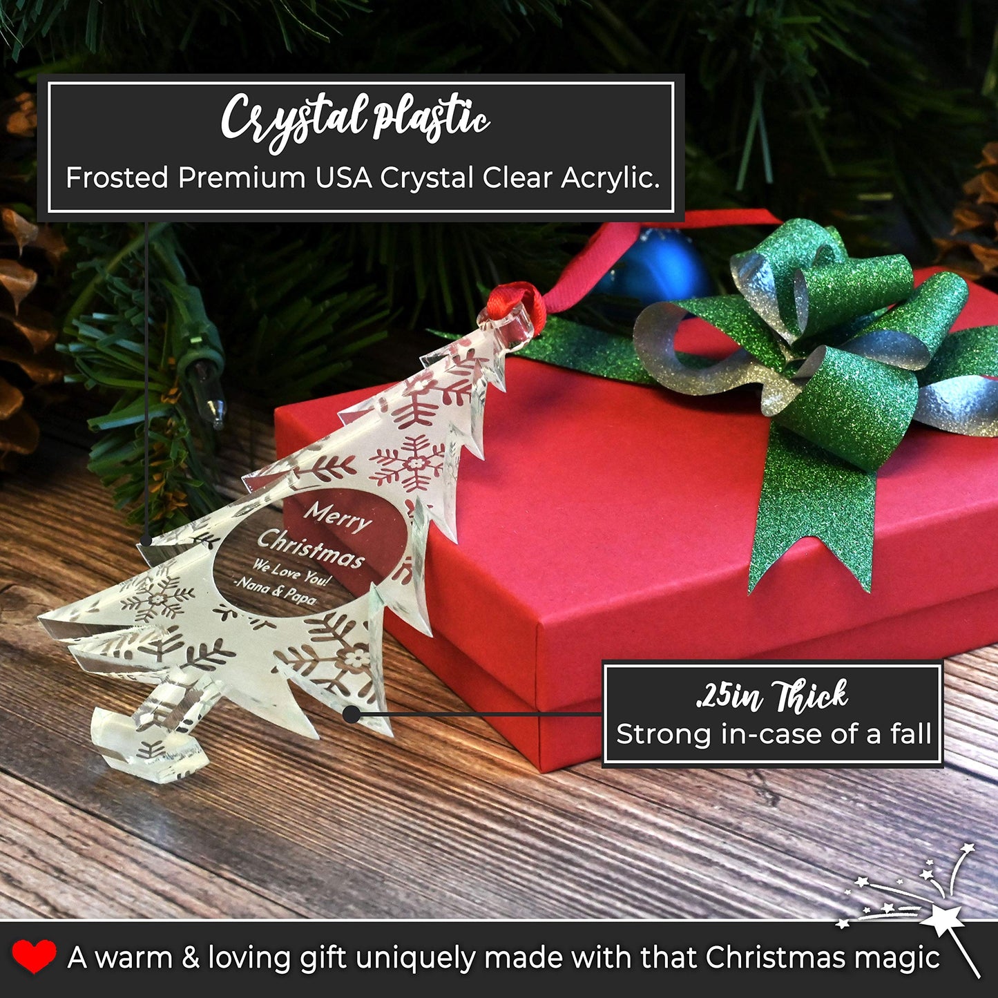 LHS - Customized 2024 Christmas Tree Ornaments | Custom Engraved Family Holiday Decorations Made in The USA - Personalized Acrylic Swirl Pattern