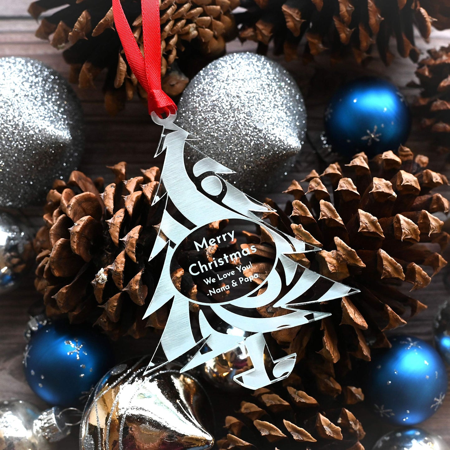 LHS - Customized 2024 Christmas Tree Ornaments | Custom Engraved Family Holiday Decorations Made in The USA - Personalized Acrylic Swirl Pattern