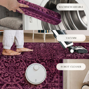 Maples Rugs Pelham Transitional Area Rugs - Made in USA - Washable, Non Slip, Indoor Carpet for Entryway, Foyer, Kitchen, and Bathroom, 1'8 x 2'10, Wineberry