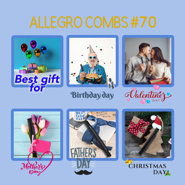 Allegro Combs 3-Row Detangling Comb #70 for Women's Curly Hair, Curl Defining, Wide Tooth, Made in USA, 1 Piece (Black)