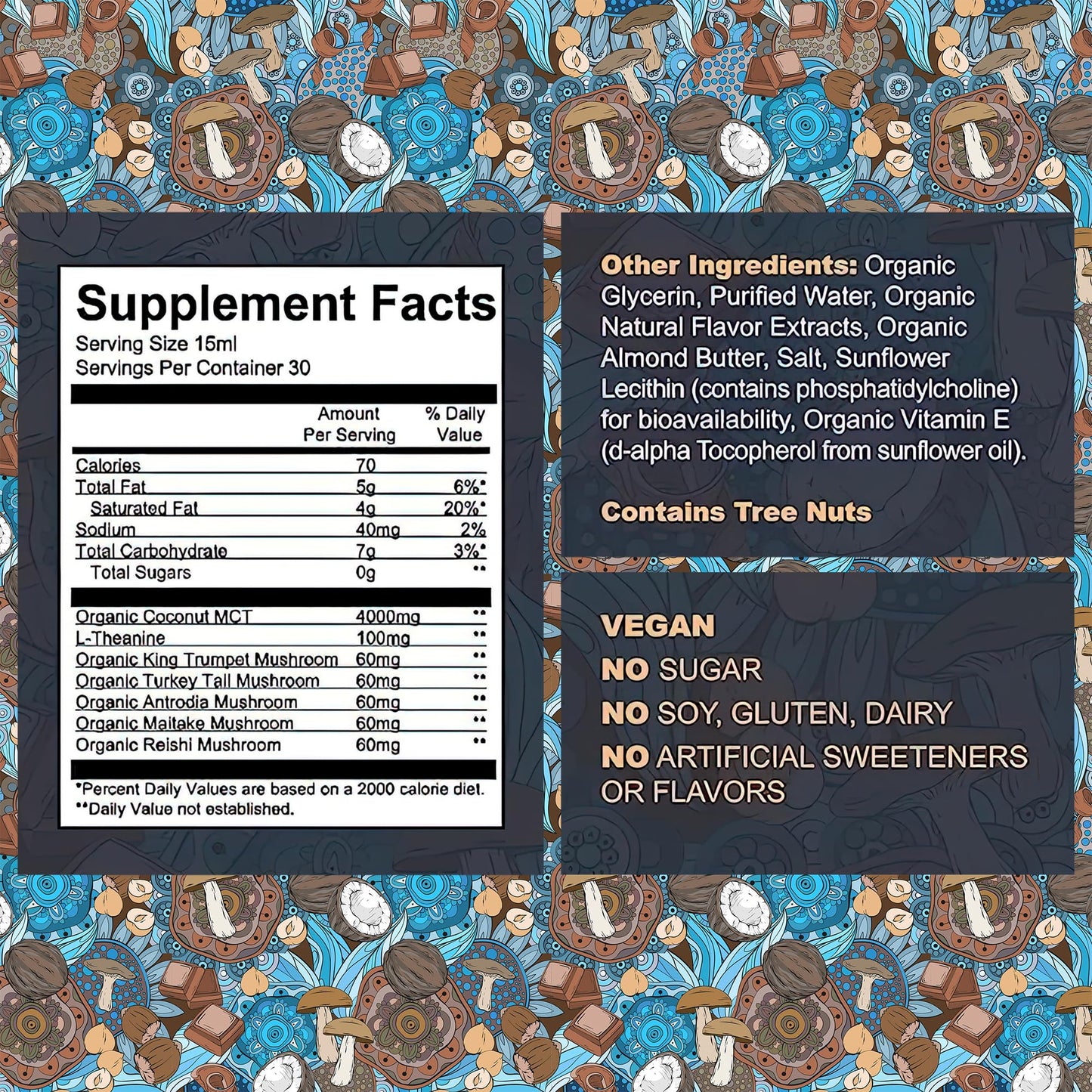 Mushroom Coffee Creamer with MCT Oil by Owl & Ox | L Theanine, Nootropic Superfood Blend, Vegan, Sugar Free, Dairy Free, Adaptogens, Plant Based & Keto Friendly, Hazelnut Chocolate Flavor, 30 Servings