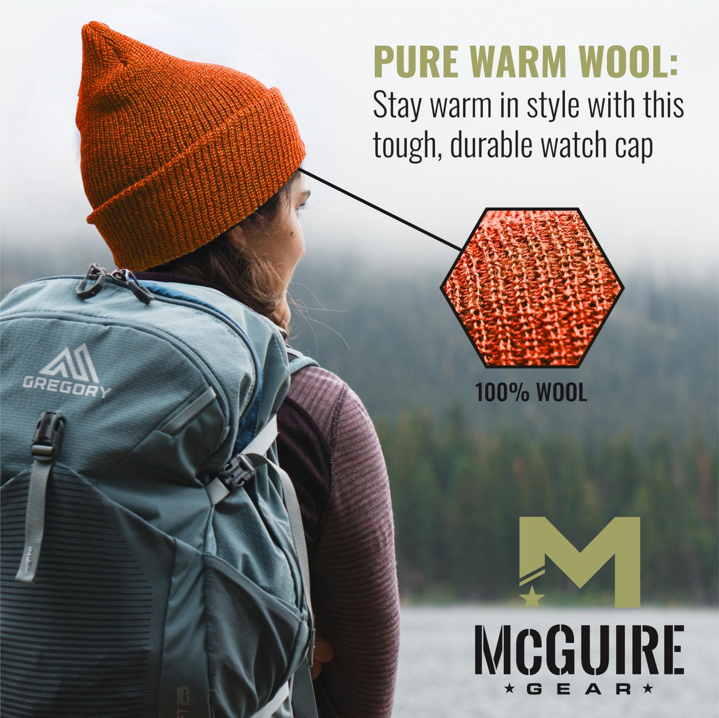 Warm Winter Watch Cap 100% Wool Beanie Made in USA to Military Specifications Orange