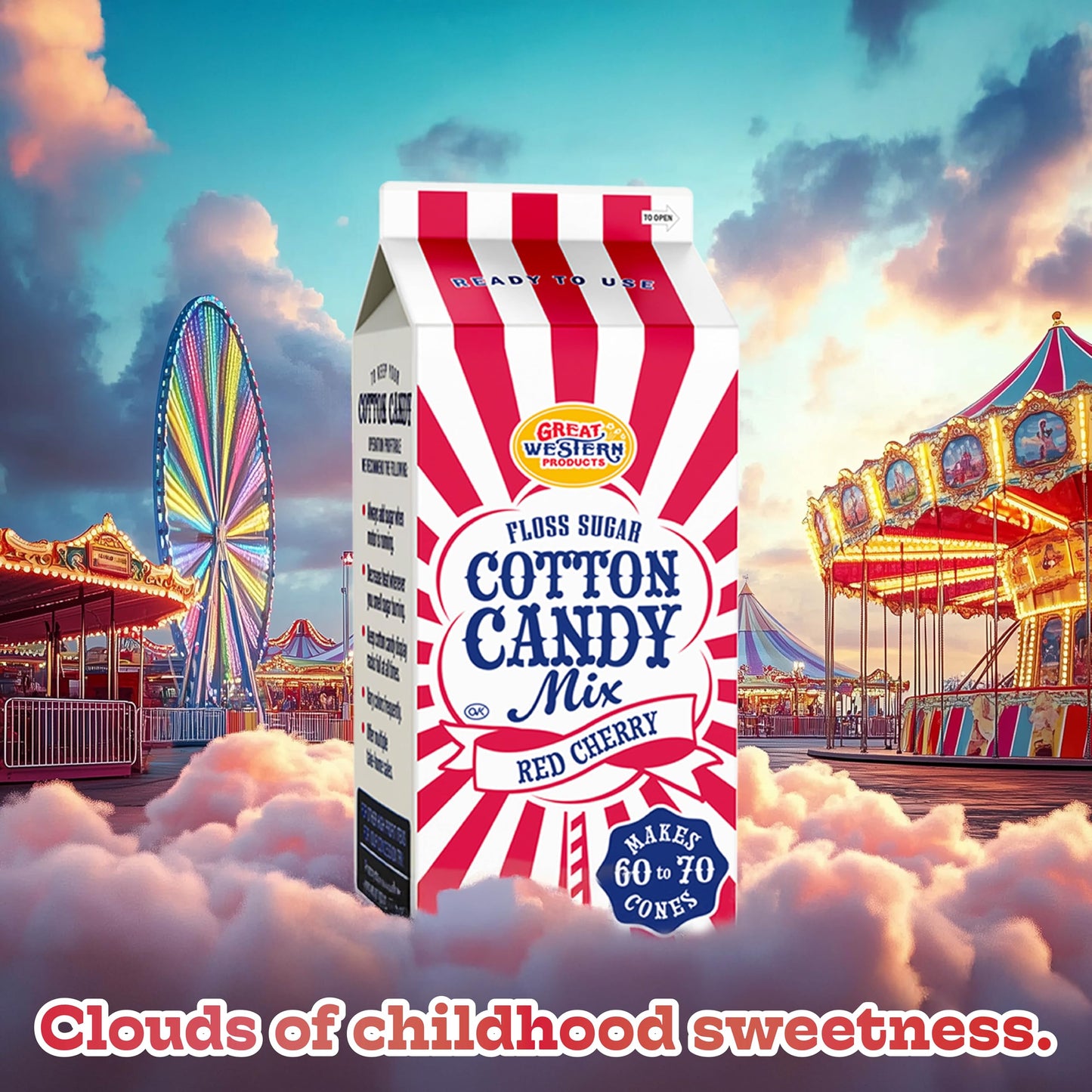 Premium America Red Cherry Cotton Candy Floss Sugar Carnival-Style Fluffy Fun, Pre-Mixed & Ready to Use for Parties, Events & Festivals 3.25 lb Cartons Case of 3