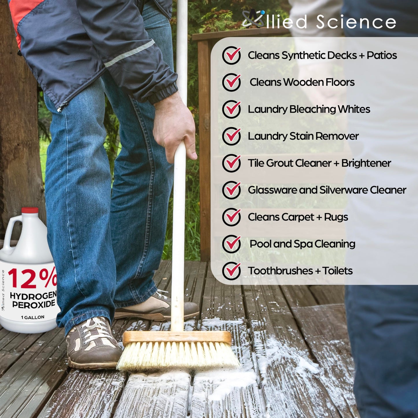 Allied Science 12% Food Grade Hydrogen Peroxide, 4X Stronger, Dilute and Use for Personal Care, Home, Kitchen, Bath, Carpet, Water Cleaner, Plant Treatment, 1 Gallon (1)
