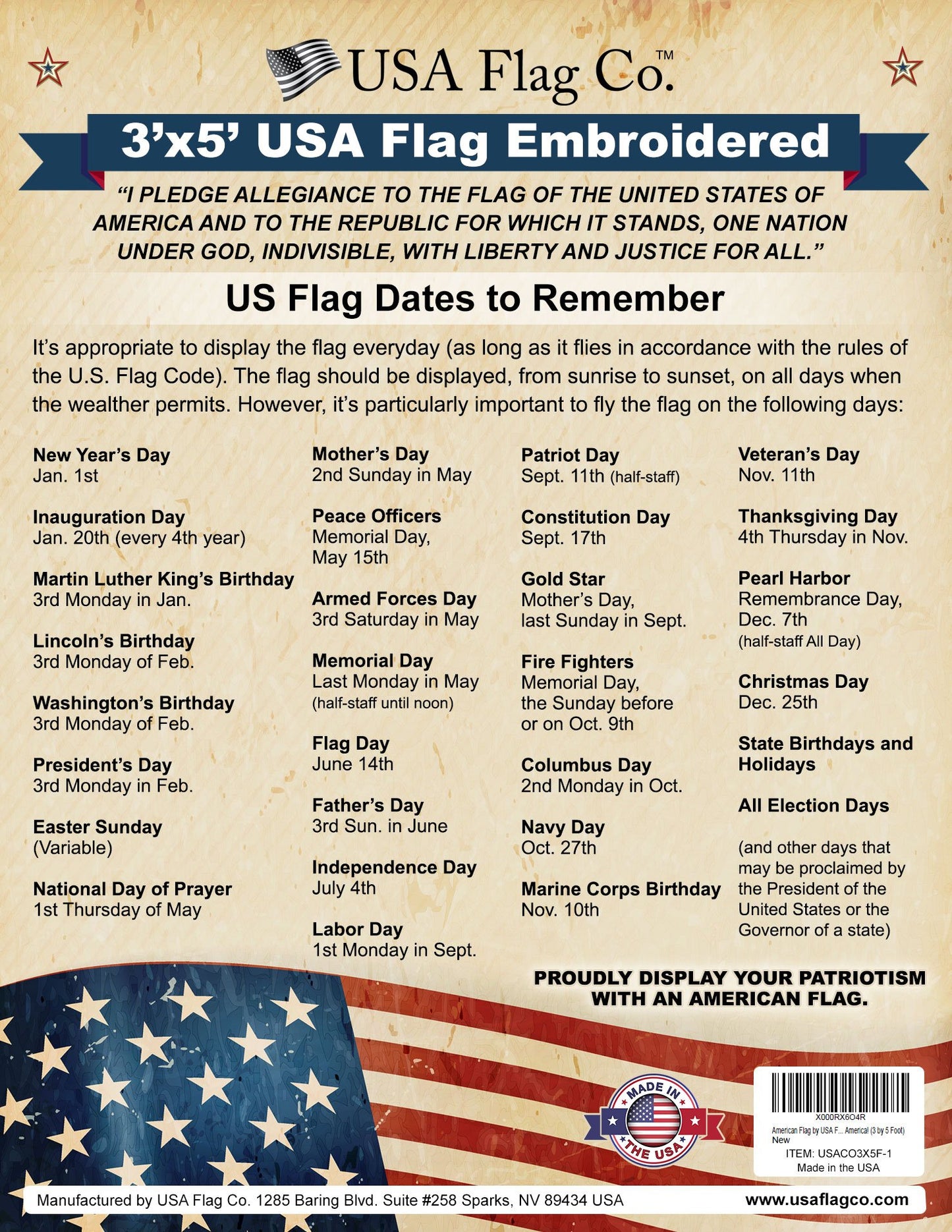 American Flags for Outside 3x5 - USA Flag Co. American Flag 3x5 Heavy Duty Outdoor Made in USA with Embroidered Stars and Sewn Stripes, This US Flag is an American Made Flag