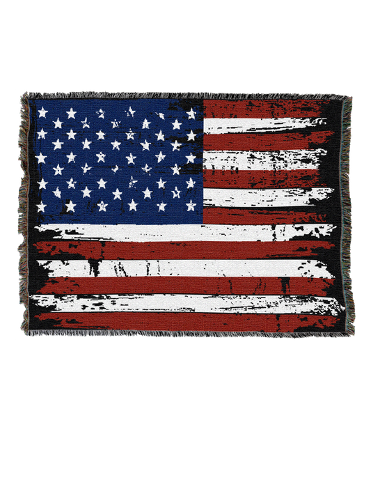 American flag patterned blanket on a white background