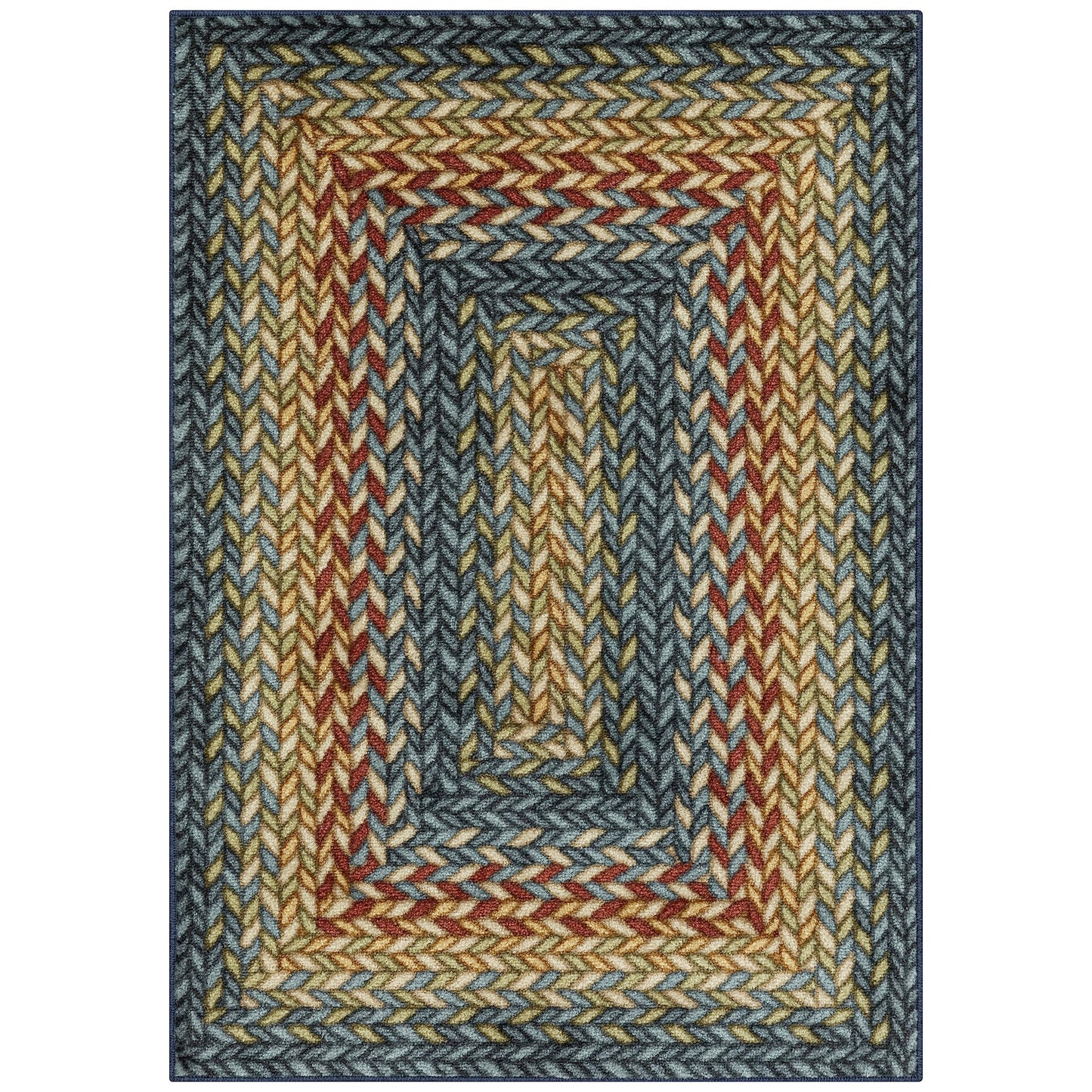 Maples Rugs Marion Bohemian Braid Design Print Area Rug – Made in USA – Washable,Non Slip Indoor Carpet for Entryway,Foyer, Kitchen, and Bathroom, 2'6 x 3'10, Multi-Color
