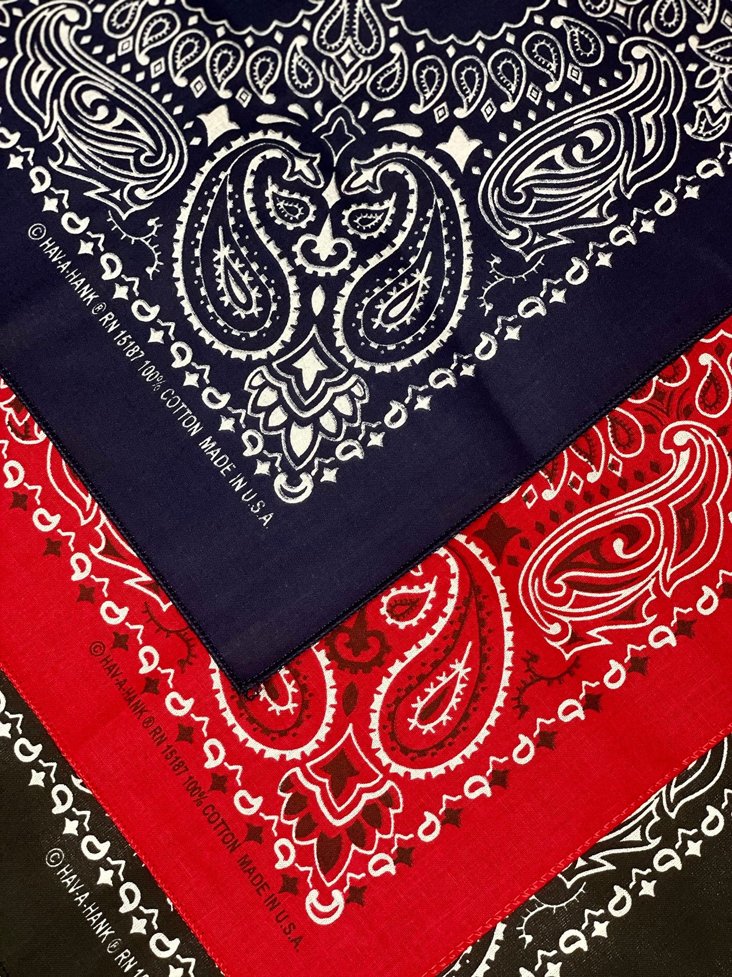 USA Made Military Army Trainmen Paisley 22 / Hav A Hank Paisley Bandana Made in USA (Set of 3) (A BK-NV-RD)
