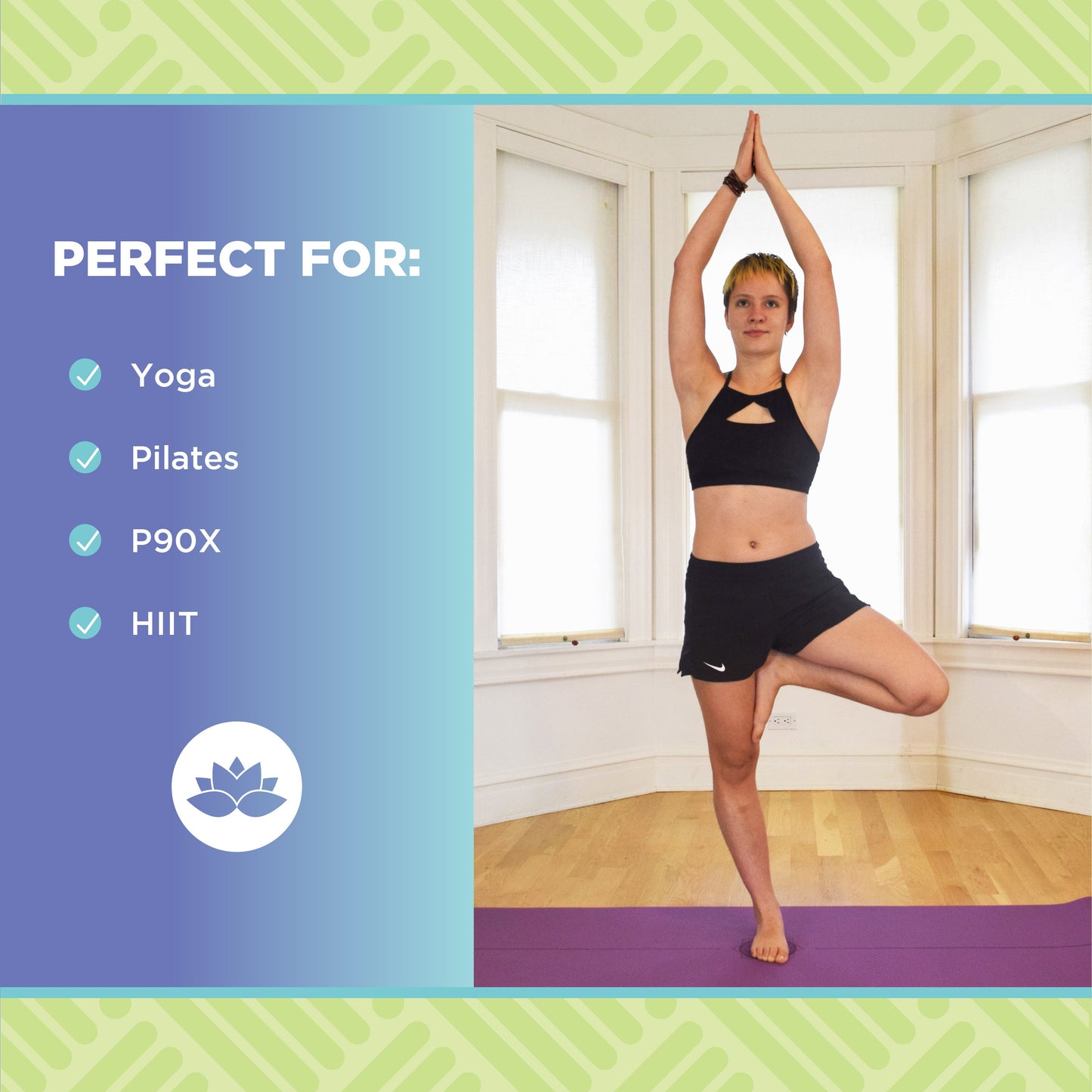 tpe yoga mat woman doing tree pose