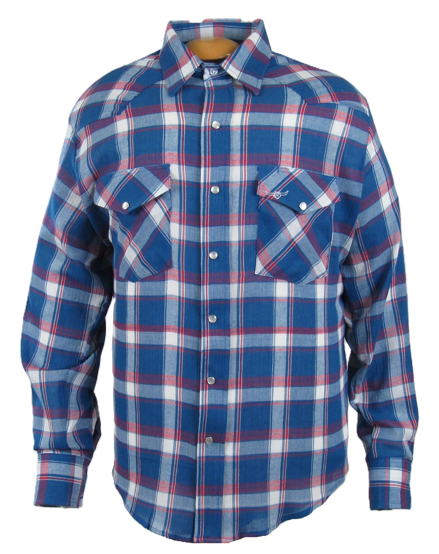 Men's Long Sleeve Americana Blue Plaid Snap-Front Shirt