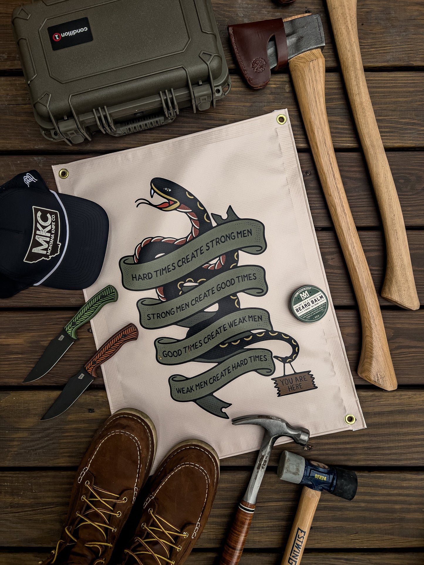 Hard Times Create Strong Men Banner