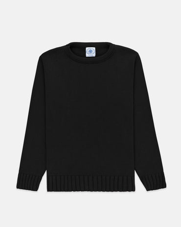 Made-in-USA Black Chunky Cotton Crewneck Sweater