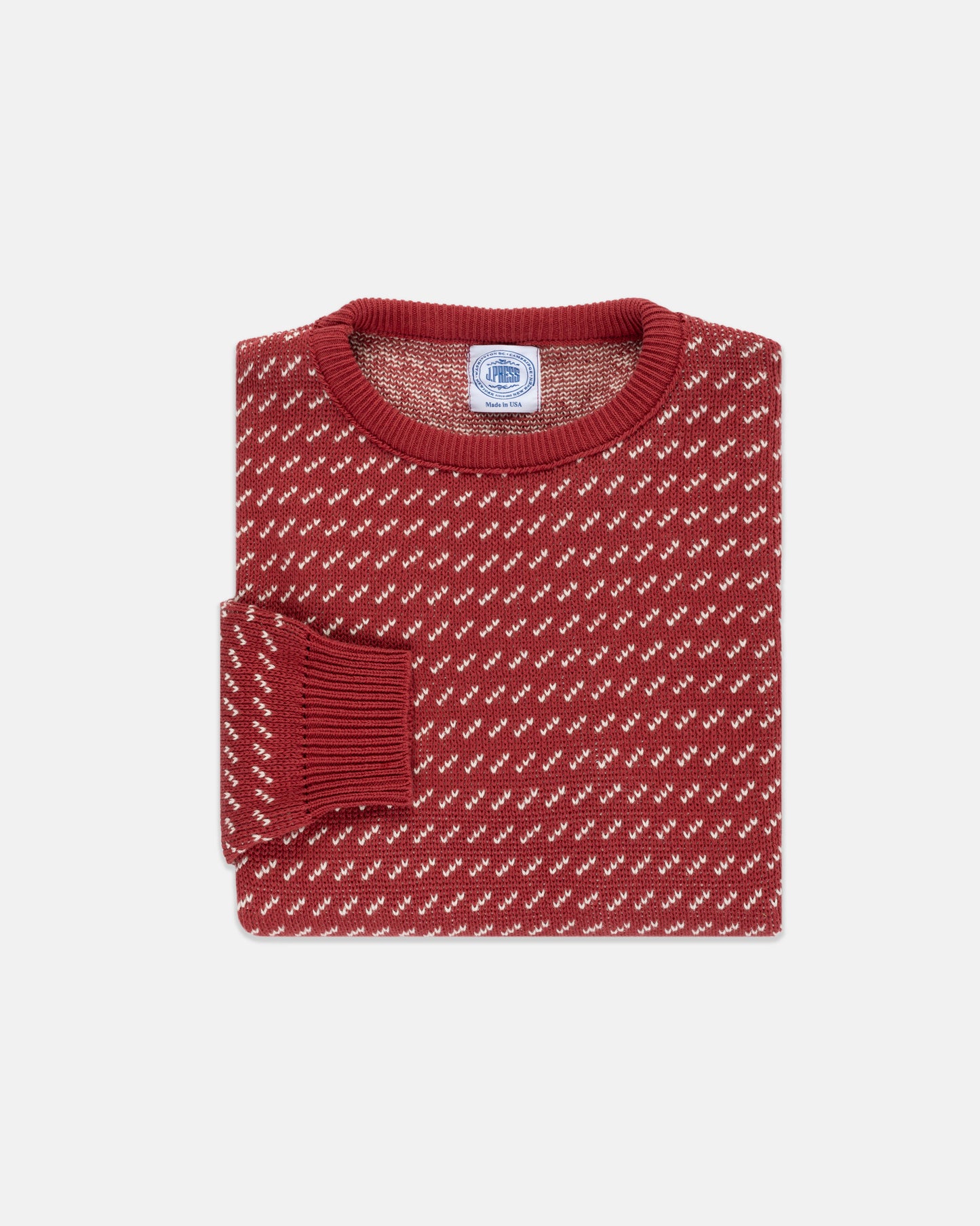 Made-in-USA Red & Natural Chevron Cotton Crewneck Sweater