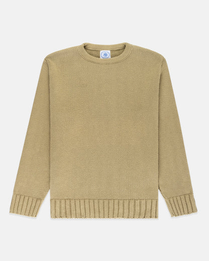Made-in-USA Tan Chunky Cotton Crewneck Sweater