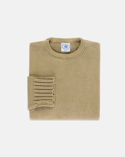 Made-in-USA Tan Chunky Cotton Crewneck Sweater