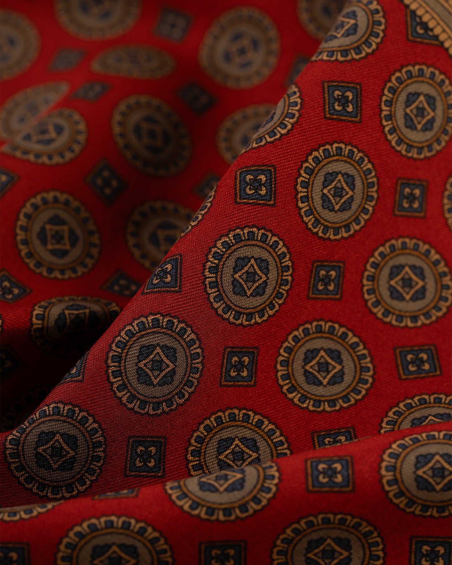 Made-in-USA Red Medallion Silk Pocket Square