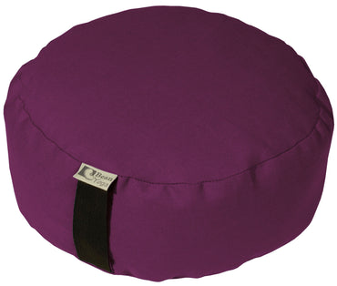 ROUND ZAFU MEDITATION CUSHION BURGUNDY COTTON CANVAS BUCKWHEAT HULL FILL