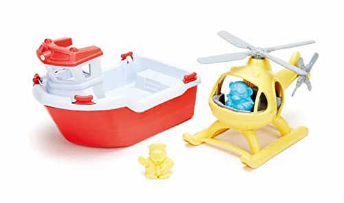 Green Toys Rescue Boat with Helicopter Red, 1 EA